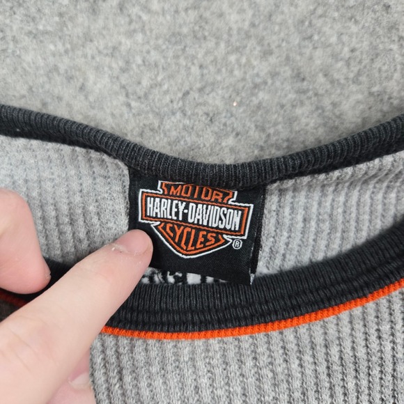 Vintage Harley Davidson Thermal Shirt Womens XL Gray 100th Anniversary Biker Y2K - Picture 7 of 15